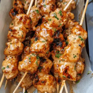 These Bang Bang Chicken Skewers are bursting with flavor! Juicy pieces of chicken are marinated in a spicy and creamy sauce, then grilled to perfection. Perfect for a summer barbecue or as a delicious appetizer at your next gathering. Save this recipe for your next cookout and impress your friends and family with these tasty skewers!