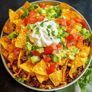 Crunchy, zesty, and oh-so-satisfying, this Doritos Taco Salad is a hit for any gathering! Packed with flavors from taco seasoned beef, fresh veggies, and topped off with crispy Doritos and creamy dressing, it's sure to impress. Perfect for parties, picnics, or a quick weeknight meal. Save this recipe to enjoy a delightful, easy meal anytime!
