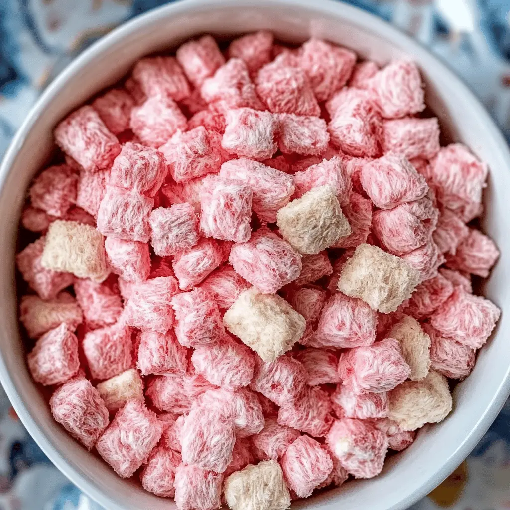 This Fluffy Strawberry Shortcake Puppy Chow is a delightful treat that combines the sweetness of strawberries with a crunchy, creamy texture. Made with cereal, white chocolate, and powdered sugar, it’s an easy-to-make snack perfect for any gathering or a cozy night in. Save this recipe to impress your friends and family at your next party or enjoy it as a sweet treat just for you!