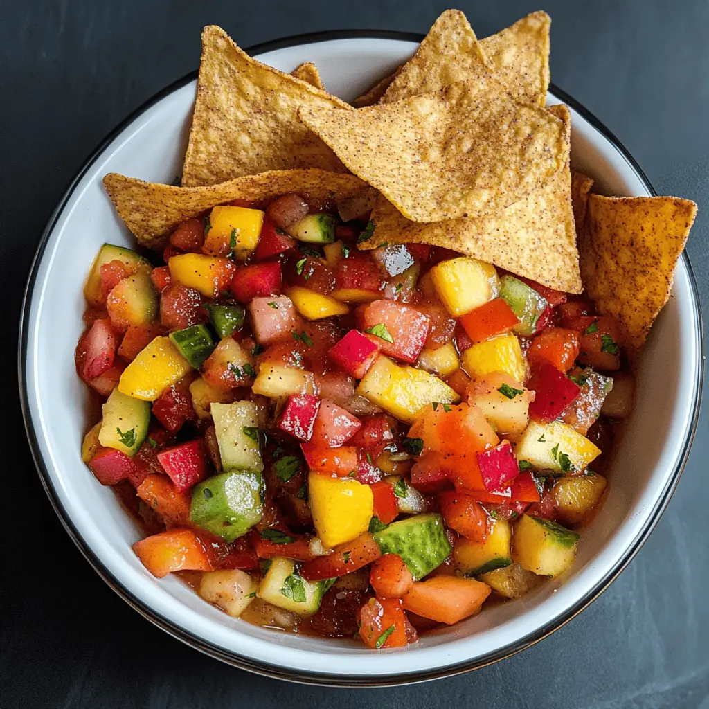Brighten up your snack time with this vibrant Fruit Salsa paired with crispy Cinnamon Chips! Bursting with fresh flavors from seasonal fruits and a touch of sweetness from the cinnamon, it's perfect for gatherings or a cozy night in. Save this delicious recipe to enjoy a refreshing treat anytime! Great for parties, movie nights, or simply satisfying your sweet tooth!