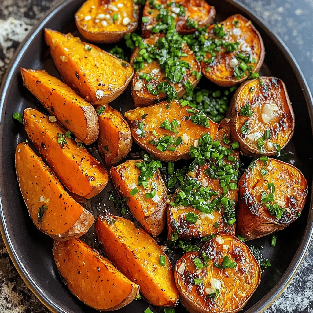 Transform your dinner with these Garlic Butter Roasted Sweet Potatoes! Made with tender sweet potatoes and a rich garlic butter sauce, this side dish is packed with flavor. Perfect for holiday feasts or weeknight dinners, these easy-to-make sweet potatoes will impress everyone. Save this recipe now and bring a delightful twist to your meals!