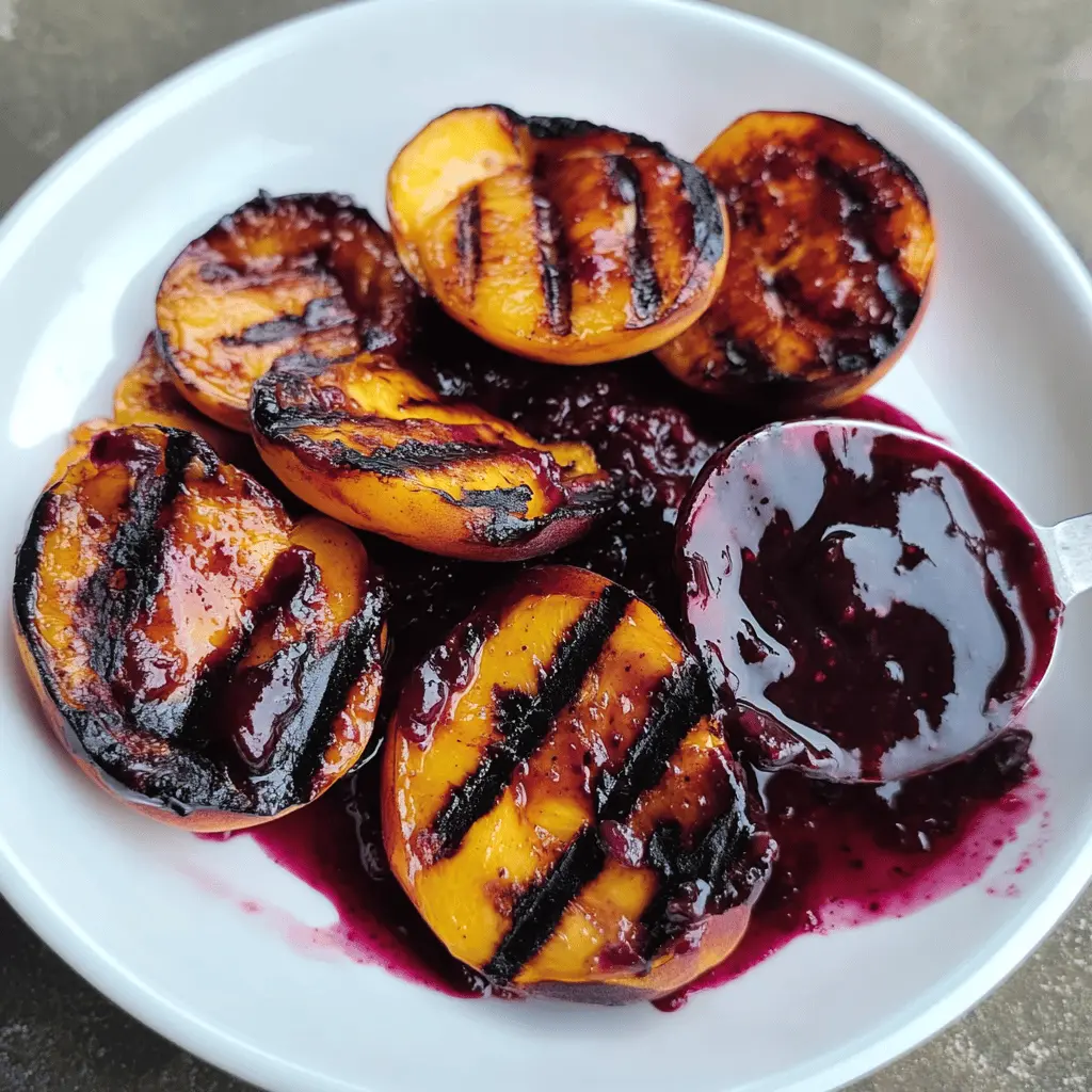 Treat yourself to the deliciousness of Grilled Peaches with Blackberry Sauce! This easy summer dessert features perfectly caramelized peaches paired with a rich and tangy blackberry sauce. It's a delightful way to enjoy fresh fruits at a picnic or barbecue. Save this recipe for when you're craving something sweet and fruity!