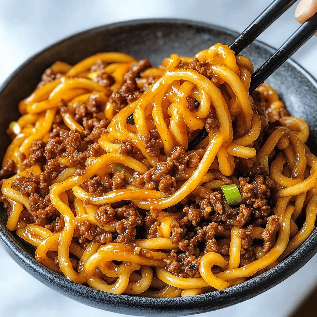 Get ready for a delicious twist with these Mongolian Ground Beef Noodles! This quick and easy recipe features savory beef, fresh veggies, and flavorful soy sauce all tossed with tender noodles. Perfect for busy weeknights or a delightful dinner with friends. Save this pin to make a tasty meal that everyone will love!