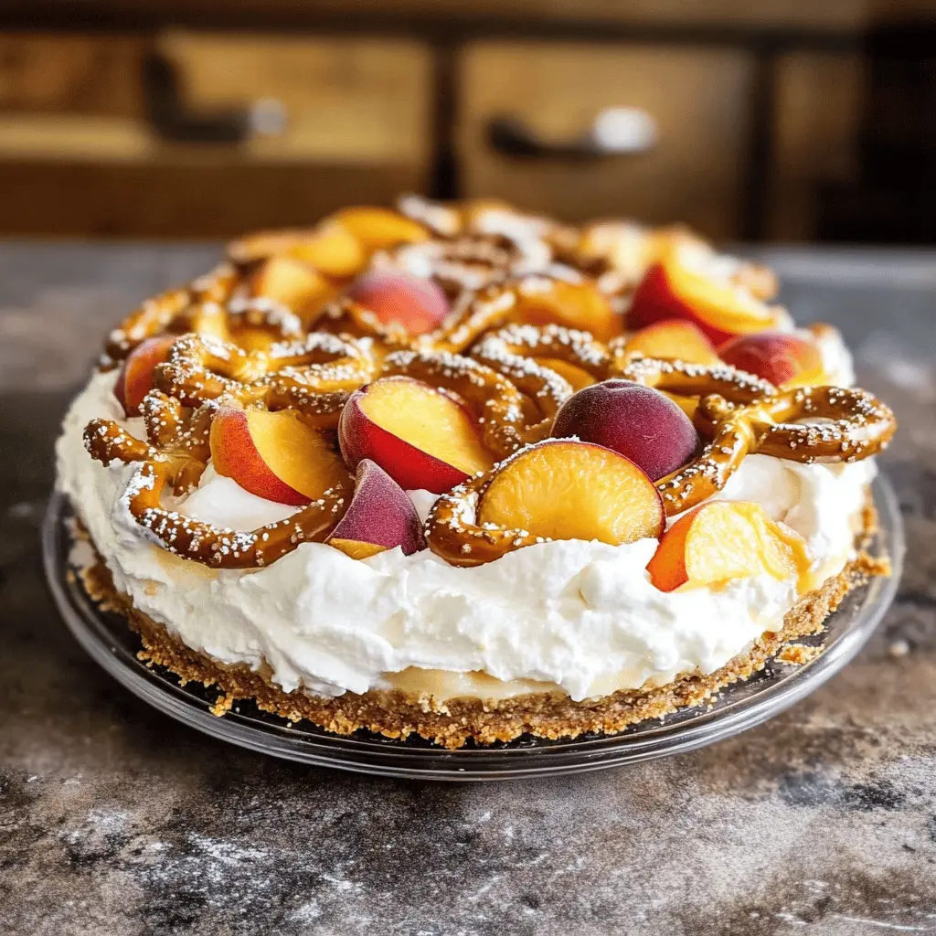 Looking for a delightful dessert that combines sweet peaches and creamy filling? This Peaches And Cream Pretzel Pie is the perfect treat! With a crunchy pretzel crust and a luscious peach topping, it's a blend of flavors and textures that everyone will adore. Save this recipe for your next gathering or summer BBQ!