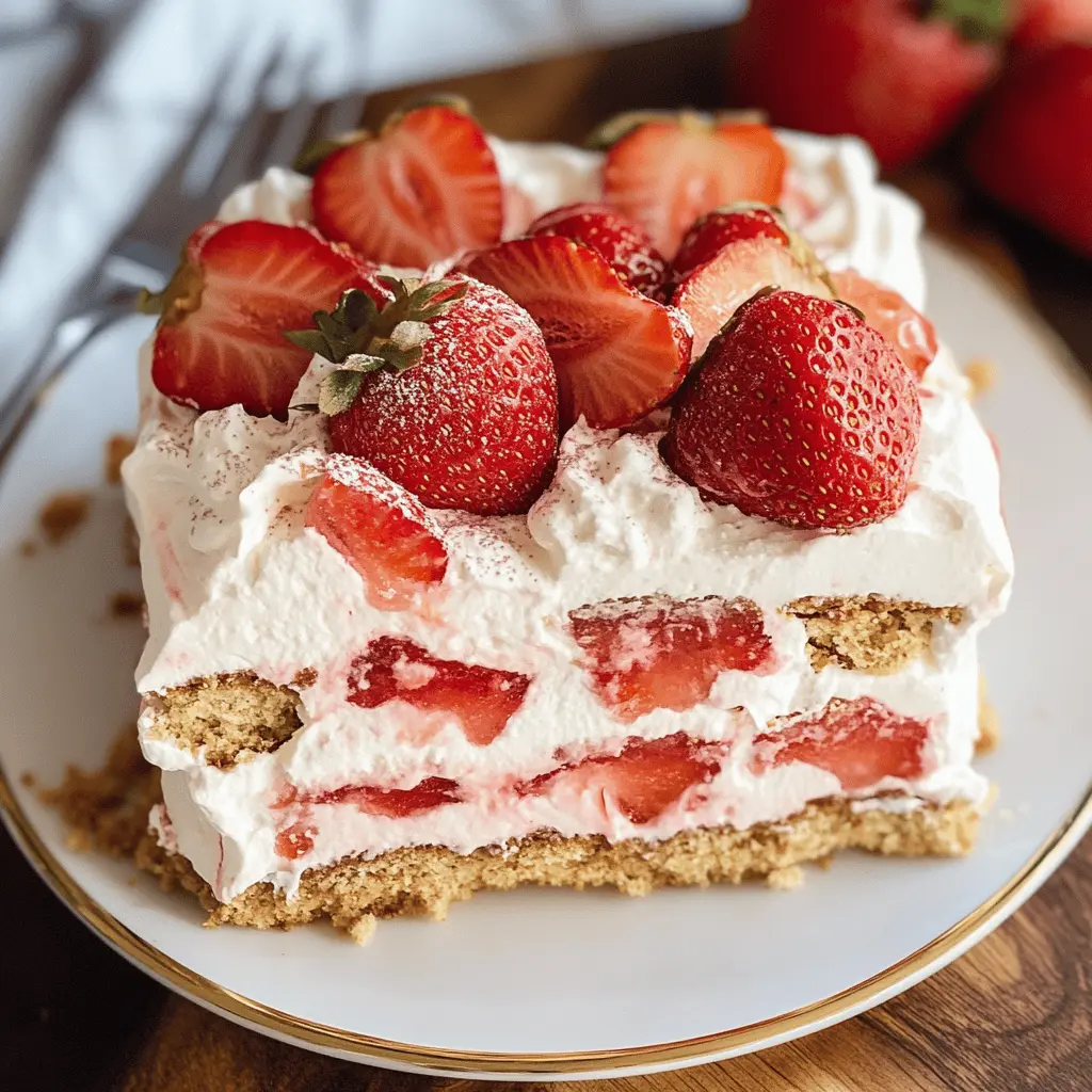 This no-bake Strawberry Icebox Cake is a delightful treat perfect for warm days! Layered with fresh strawberries, creamy whipped topping, and soft graham crackers, it's an easy dessert that won't heat up your kitchen. Ideal for picnics, barbecues, or any family gathering—save this recipe for your next sweet occasion!