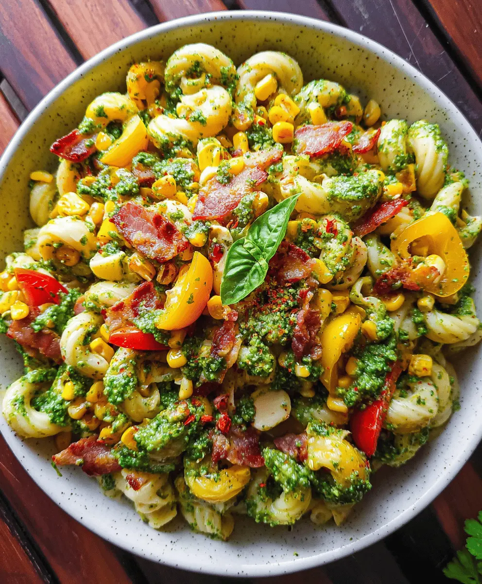 Easy Corn Pasta Salad With Bacon and Creamy Pesto