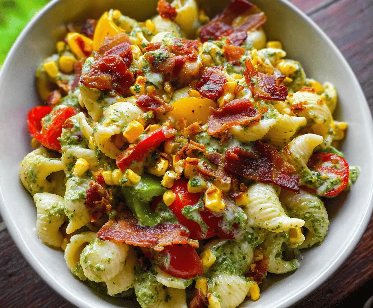 Easy Corn Pasta Salad With Bacon and Creamy Pesto