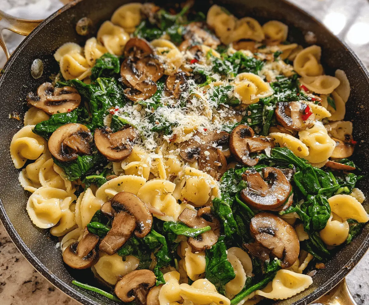 Easy Parmesan Spinach Mushroom Pasta Skillet