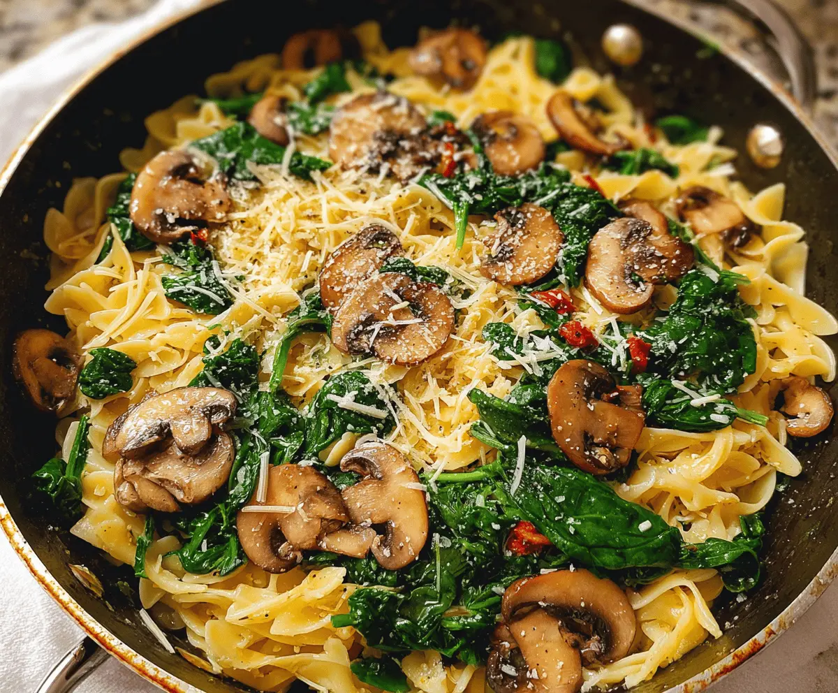 Easy Parmesan Spinach Mushroom Pasta Skillet
