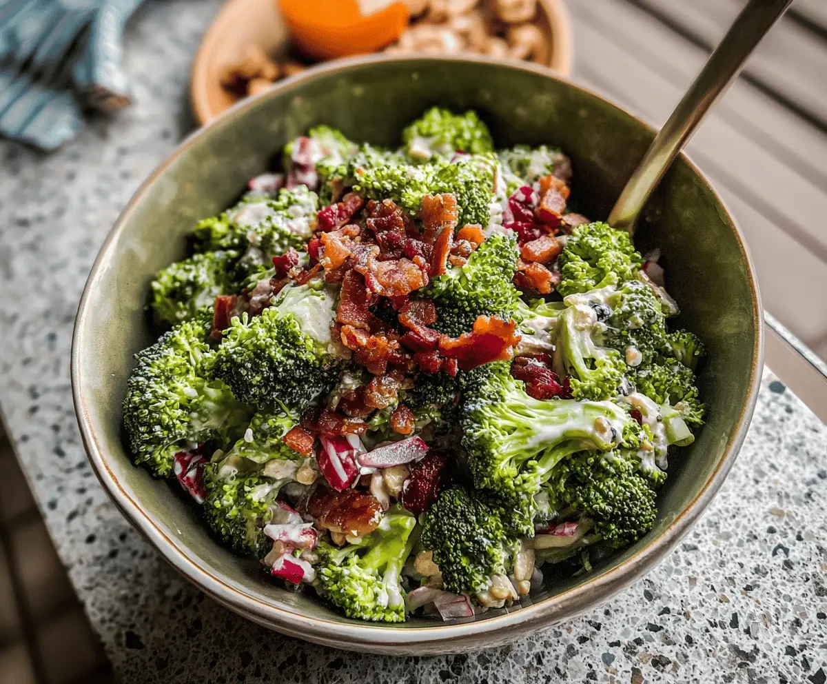 Easy Broccoli Salad Recipe with Crunchy Bacon
