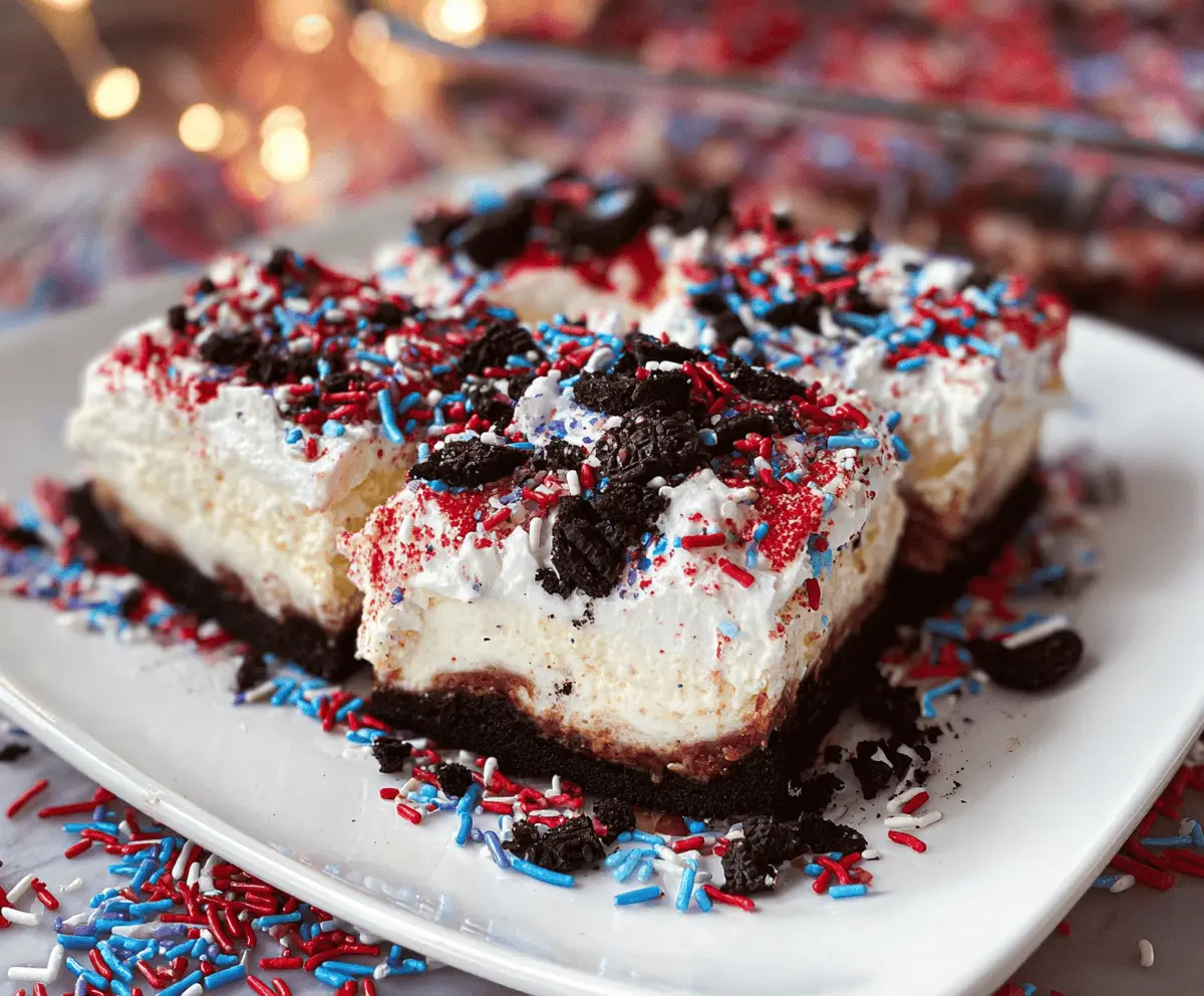 No Bake Fireworks Oreo Cheesecake Bars Recipe