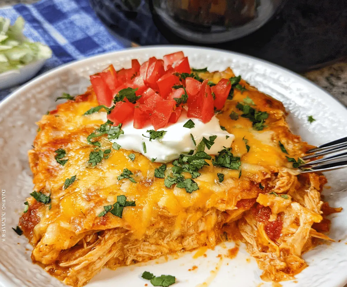 Easy Hearty Crockpot Chicken Enchilada Casserole