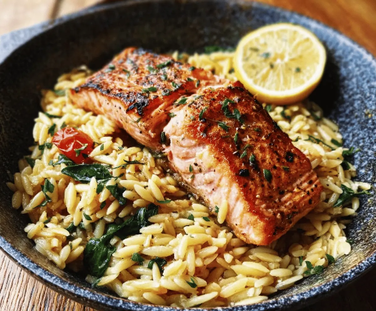 One Skillet Salmon with Lemon Orzo – Easy Healthy Dinner