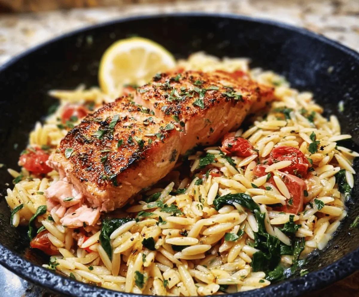 One Skillet Salmon with Lemon Orzo – Easy Healthy Dinner