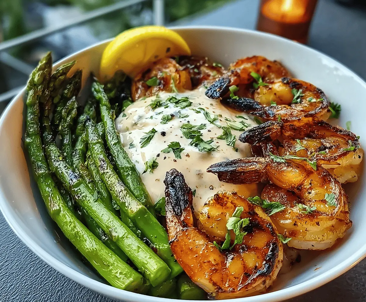 Healthy Grilled Shrimp Bowl with Creamy Garlic Sauce
