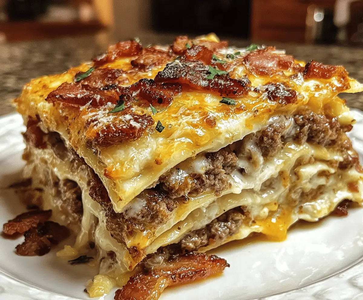 Cheesy Parmesan Garlic Bacon Burger Lasagna