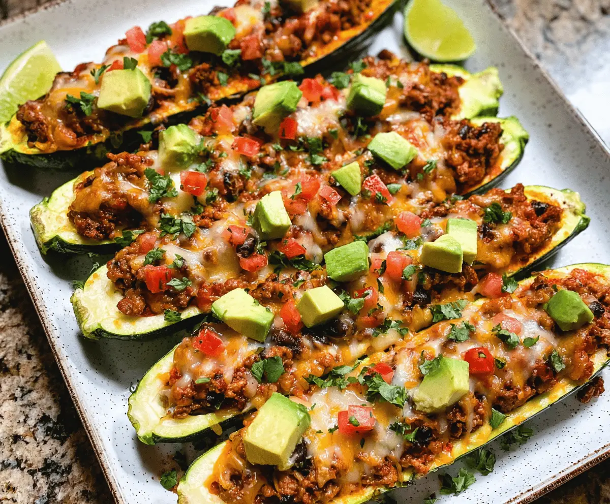 Healthy Ground Turkey Taco Zucchini Boats