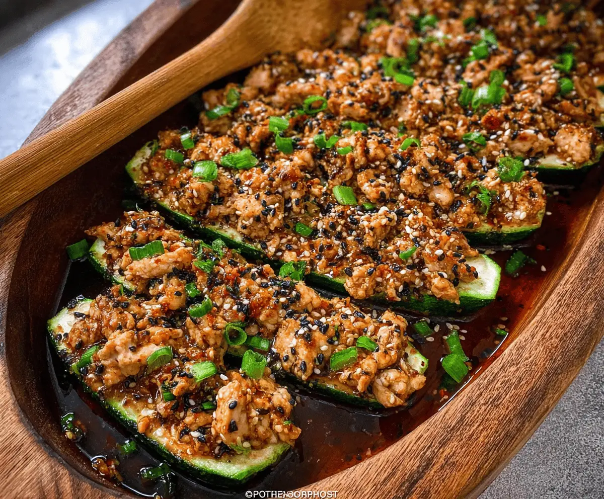Garlic Sesame Honey Chicken Zucchini Boats