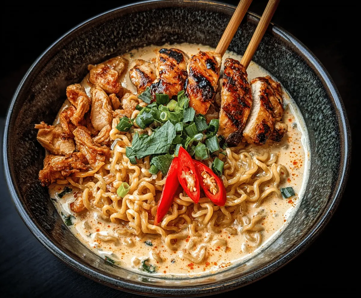 Fiery Chicken Ramen with Creamy Garlic Sauce