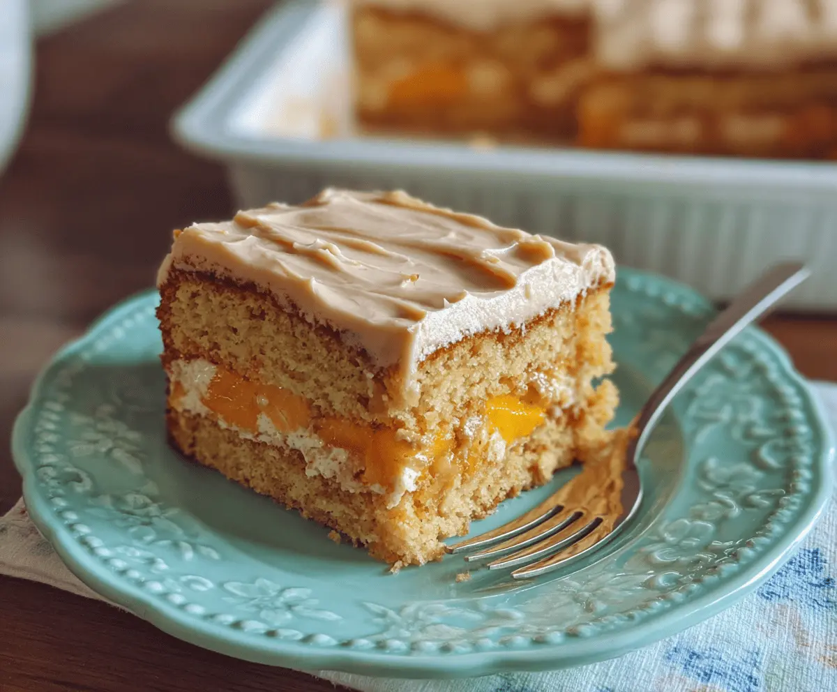 Moist Peach Cake with Brown Sugar Frosting
