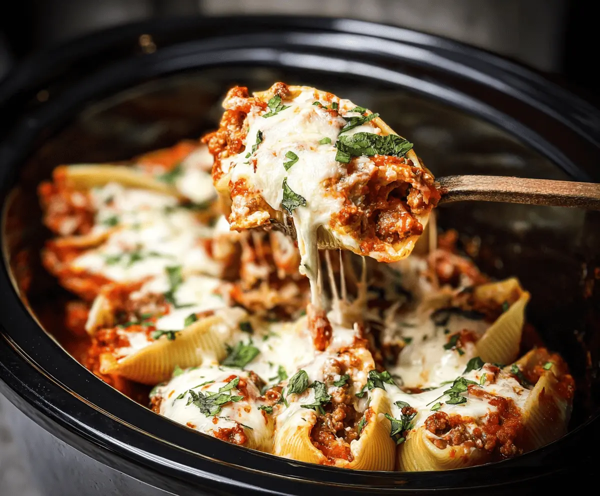 Easy Slow Cooker Stuffed Shells with Meat Filling