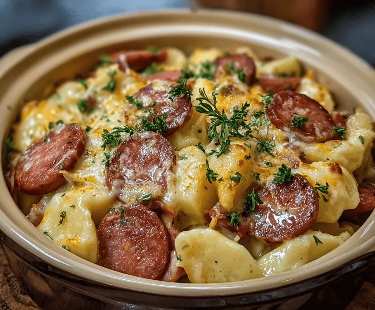Easy Crockpot Pierogi Casserole with Kielbasa