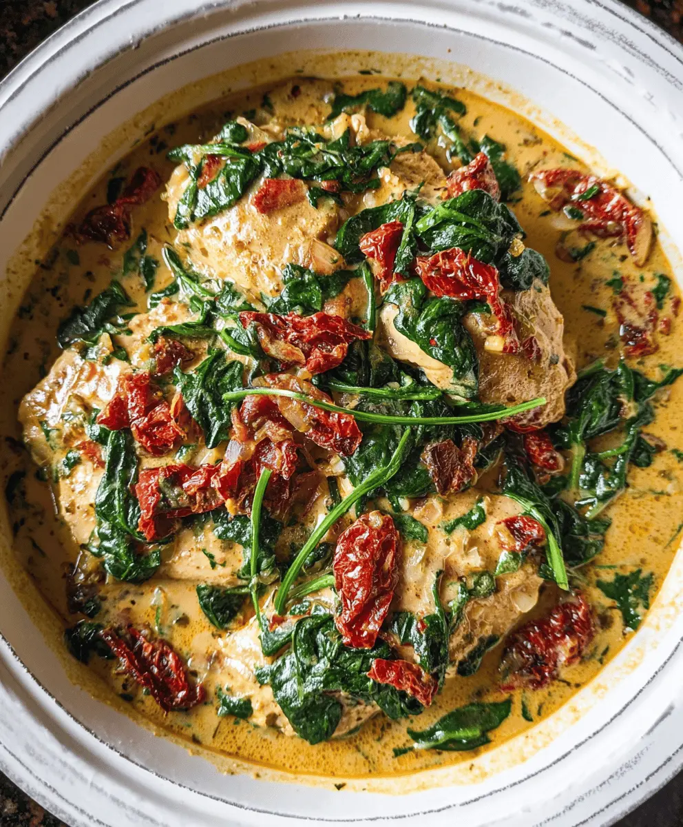 Easy Crockpot Tuscan Garlic Chicken with Spinach & Tomatoes
