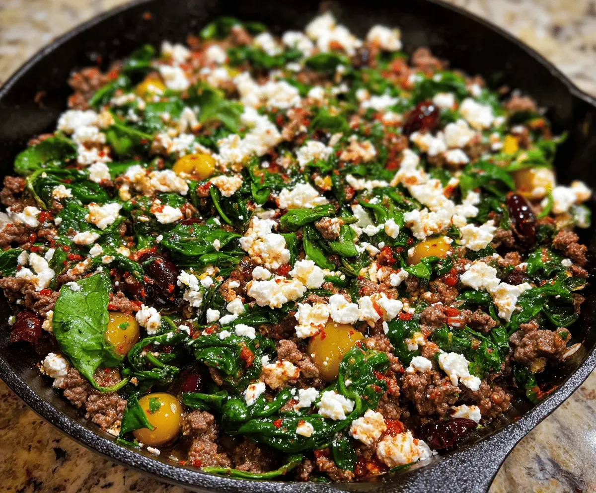 Easy Ground Beef and Spinach Skillet with Feta