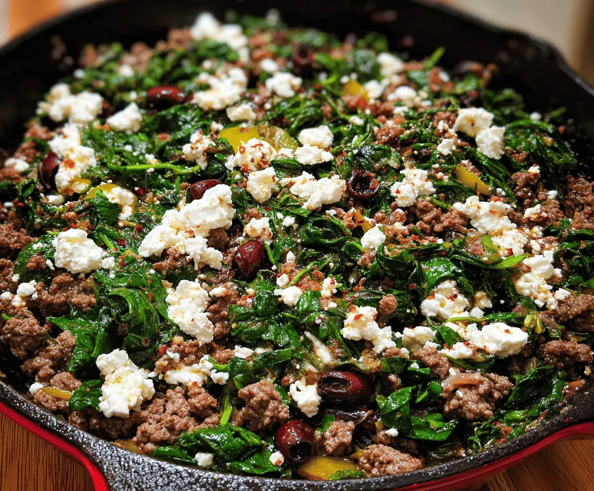 Easy Ground Beef and Spinach Skillet with Feta