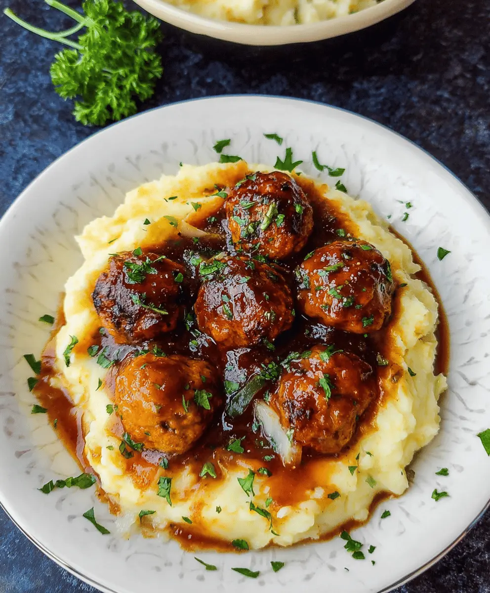 Classic Salisbury Meatballs with Creamy Mashed Potatoes