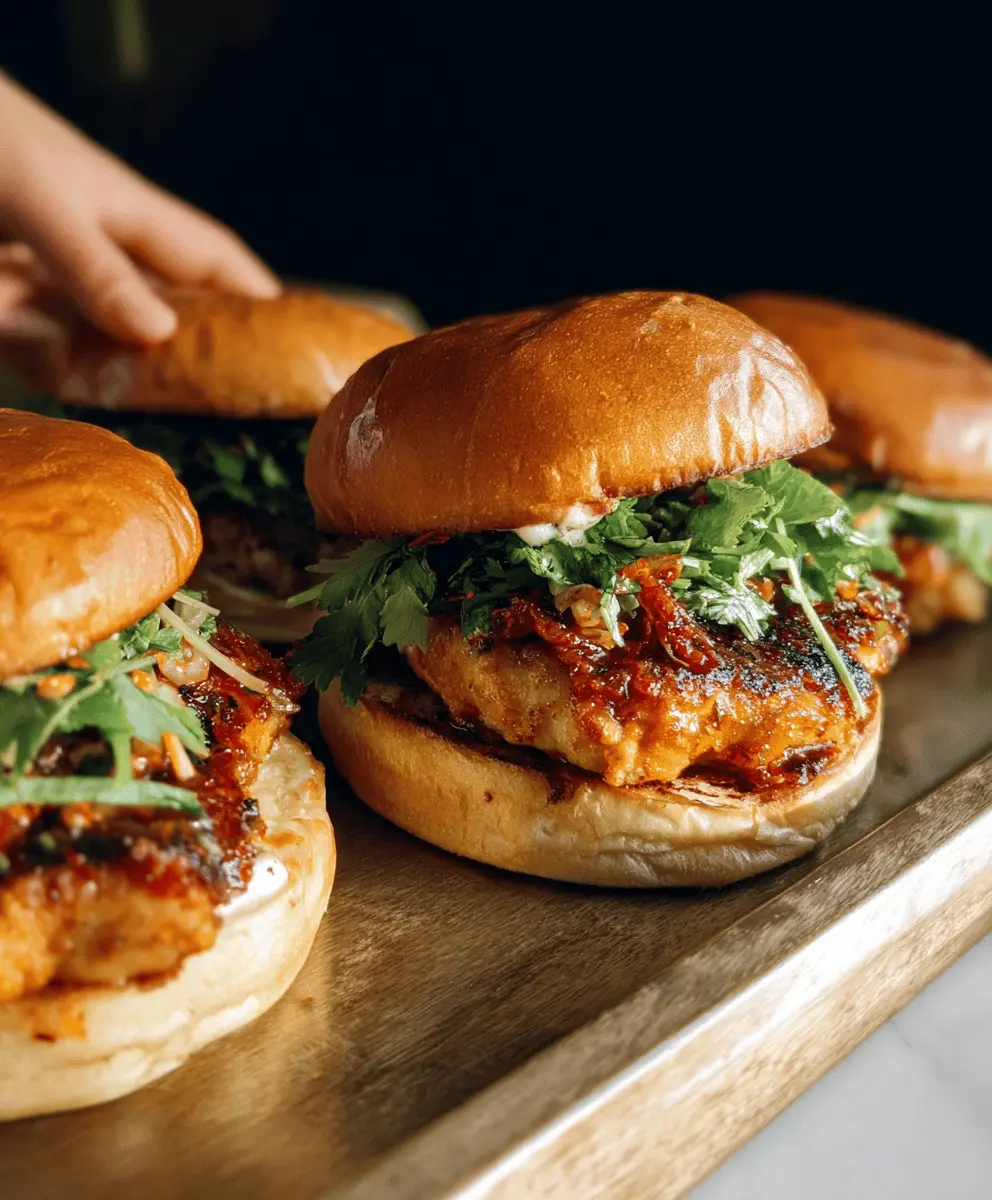 Spicy Gochujang Chicken Burgers with Kimchi Bacon Jam