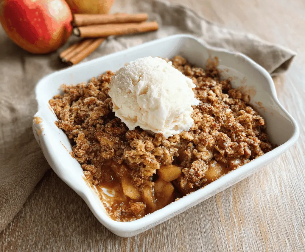 Delicious Paleo Apple Crisp topped with crispy almond and coconut flour crumble, served in a rustic bowl, perfect for a healthy dessert