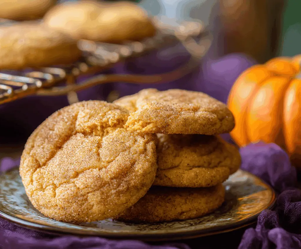 Delicious Pumpkin Snickerdoodle Cookies topped with cinnamon sugar, perfect for fall baking