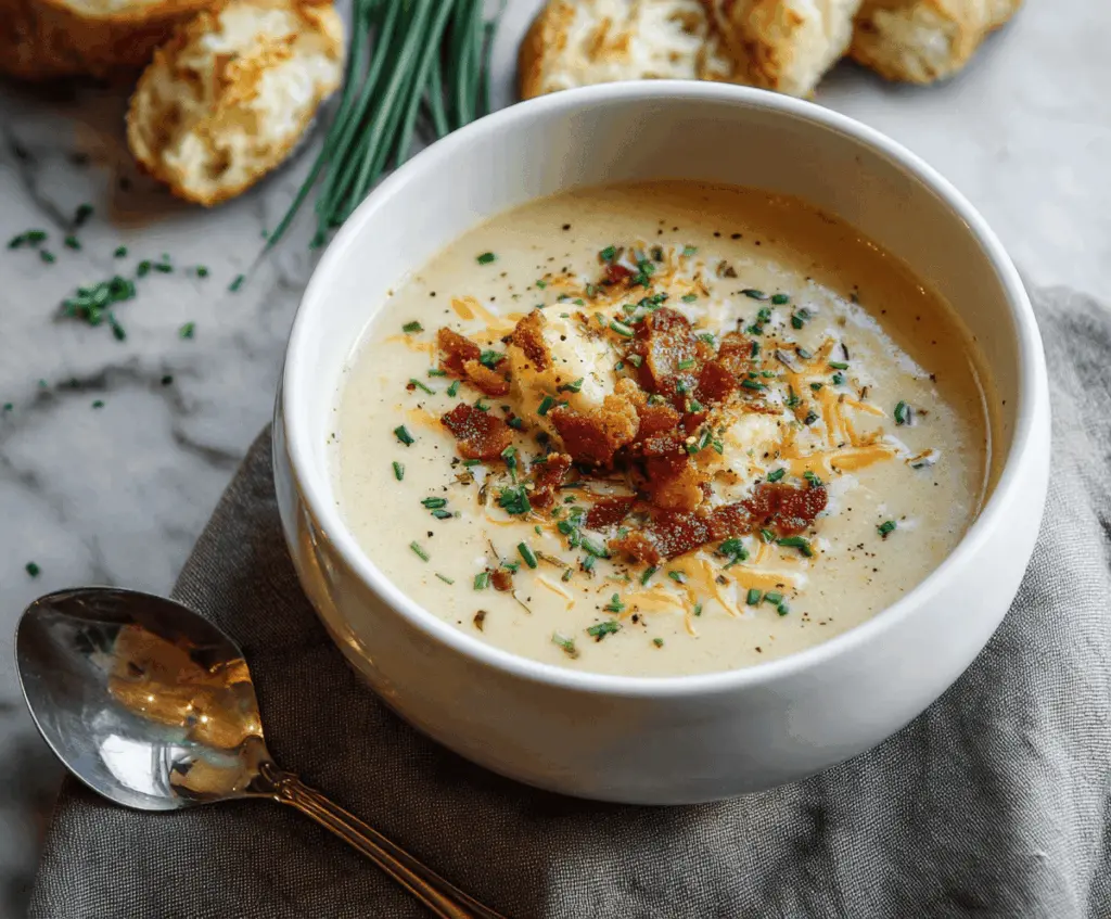 Bowl of creamy smoked gouda potato soup