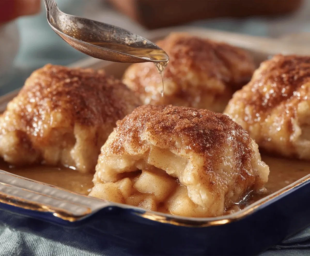 Delicious homemade apple dumplings with flaky crust and caramel sauce, perfect for dessert or a cozy treat.