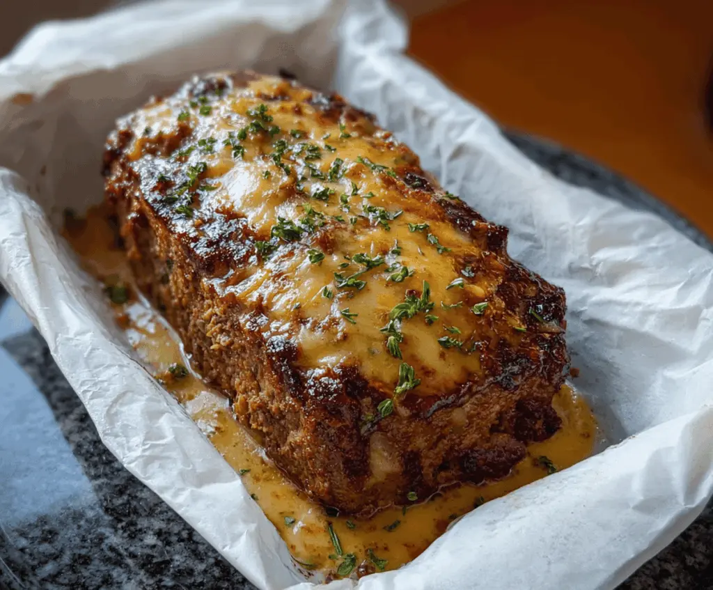 Sliced honey mustard meatloaf on a platter