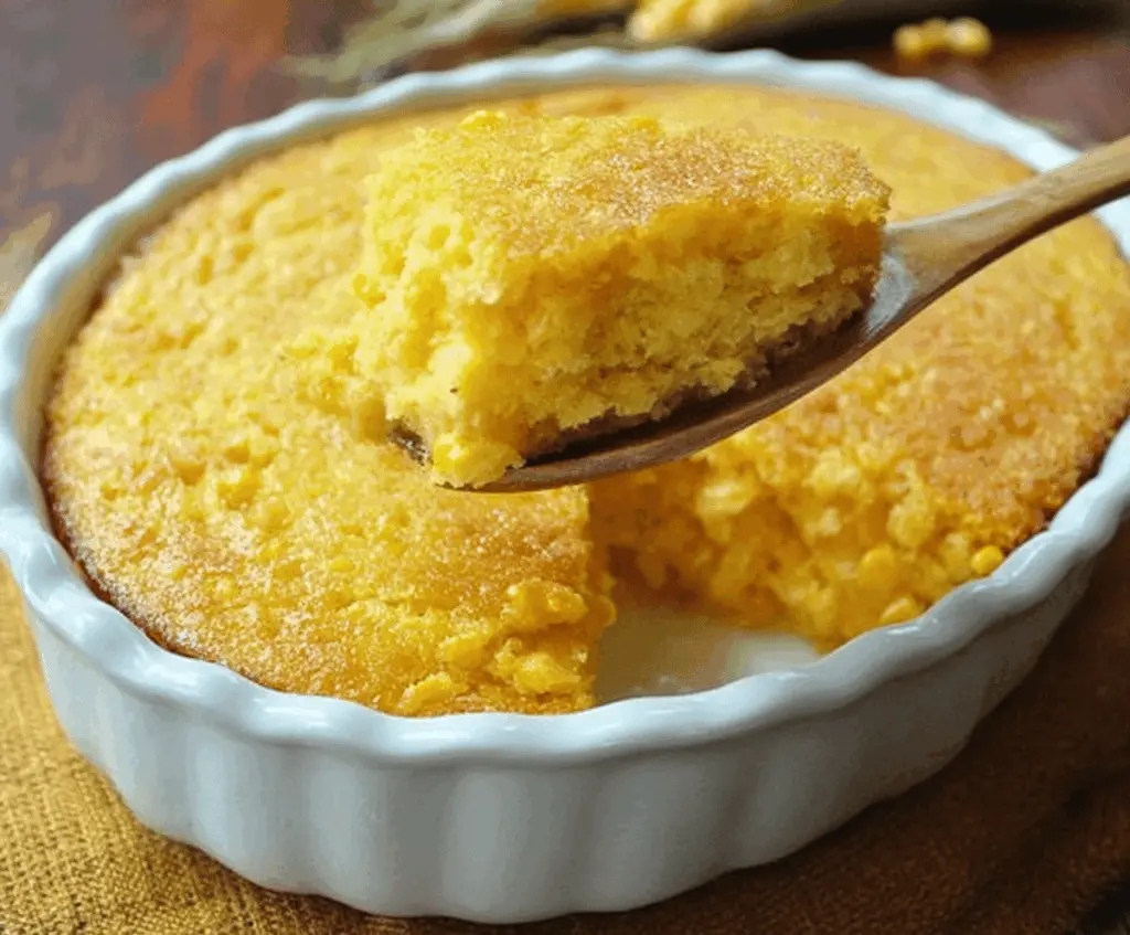 Delicious homemade Sweet Corn Pudding served with fresh herbs