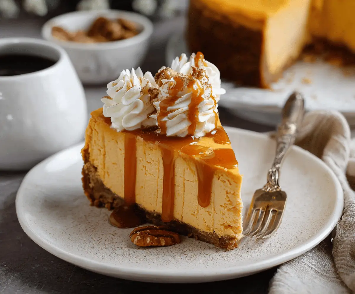 Delicious sweet potato cheesecake with a creamy filling and graham cracker crust.