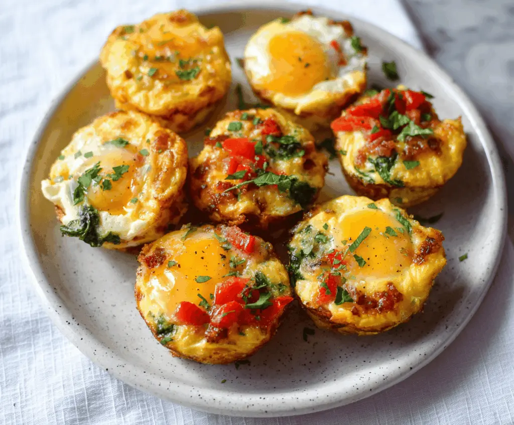 Delicious baked egg breakfast cups with cheese and vegetables in a muffin tin