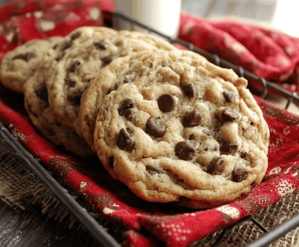 Delicious homemade Bills chocolate chip cookies with gooey chocolate chips.