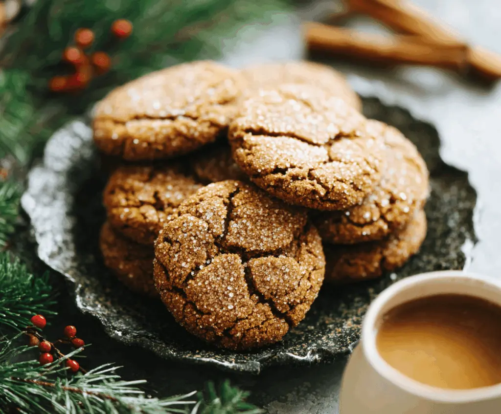 Golden brown butter gingerbread cookies on a baking sheet, perfect for the holidays.