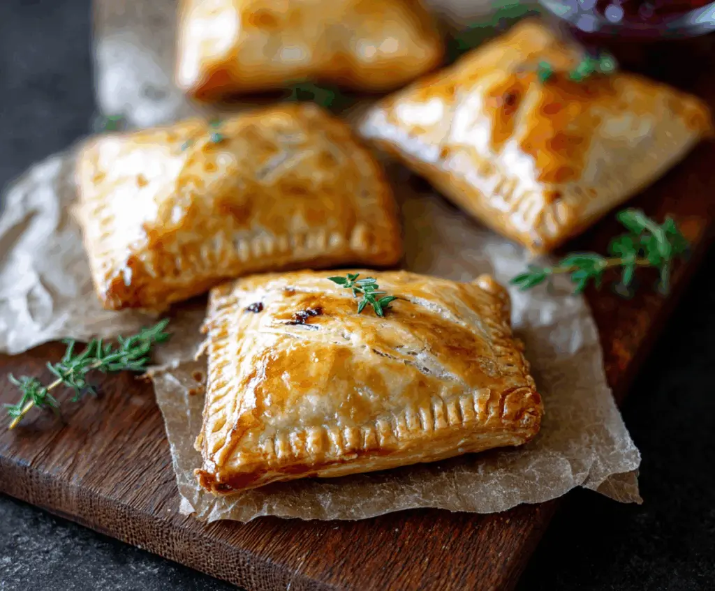 Delicious Cranberry Brie Mini Hand Pies with golden crust and cranberry filling.