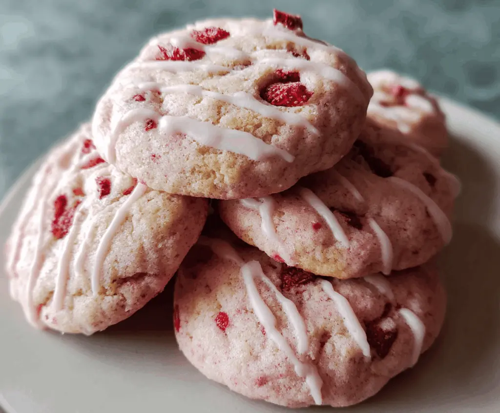 Delicious fluffy strawberry raspberry cookies on a plate, perfect for dessert or snacking.