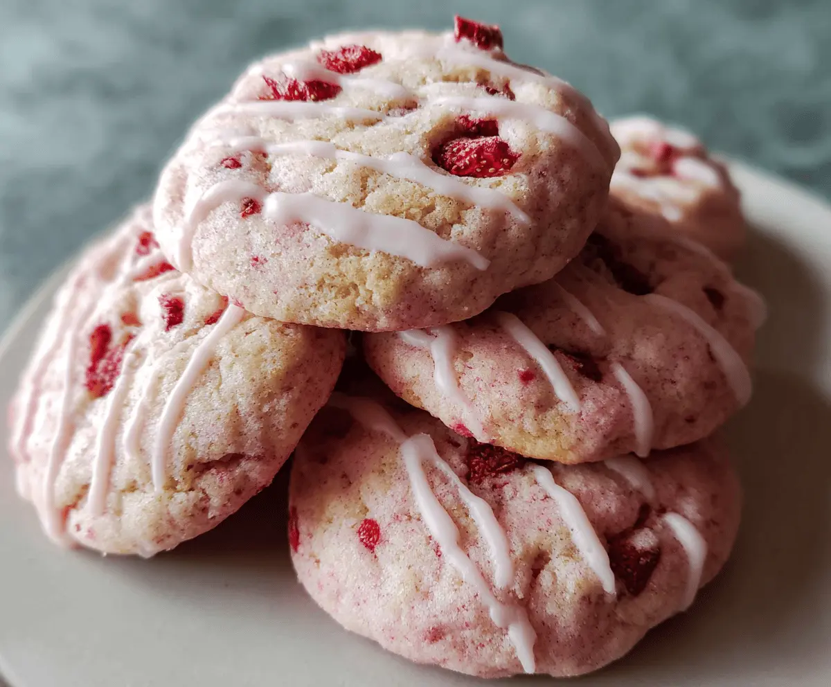 Delicious fluffy strawberry raspberry cookies on a plate, perfect for dessert or snacking.