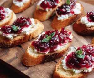 Delicious Goat Cheese Cranberry Crostini appetizer on a serving platter