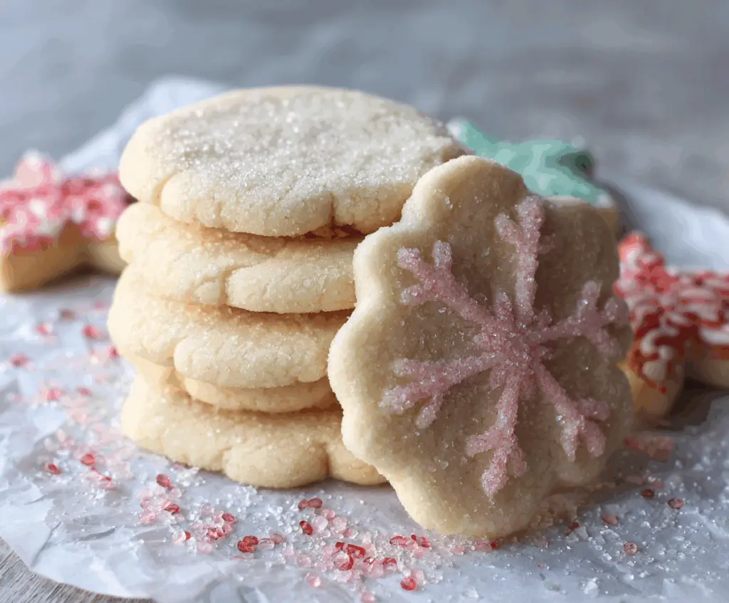 Delicious melt-in-your-mouth sugar cookies fresh out of the oven with a golden crust