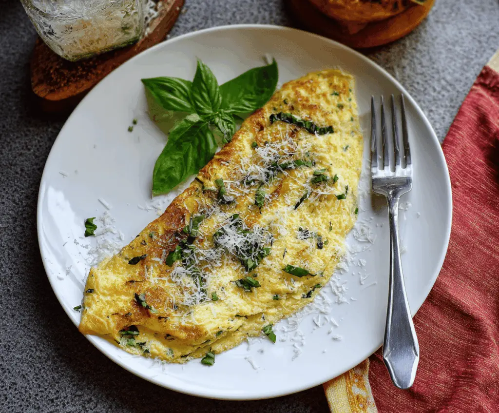 Delicious Parmesan Herb Omelet garnished with fresh herbs, perfect for breakfast or brunch.