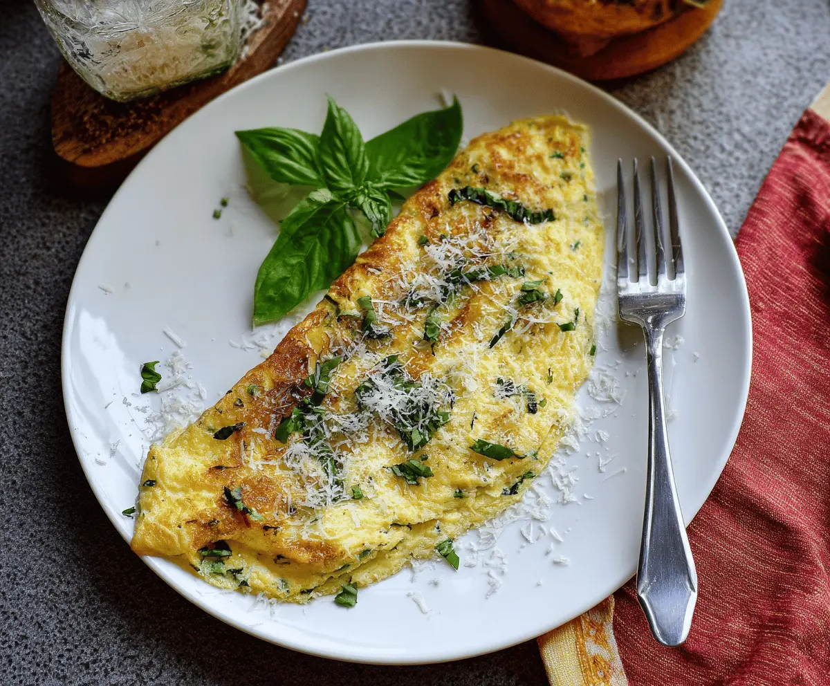 Delicious Parmesan Herb Omelet garnished with fresh herbs, perfect for breakfast or brunch.