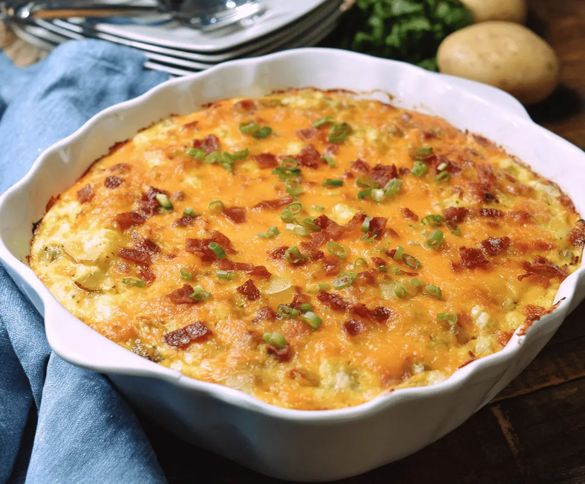 Delicious Potatoes O'Brien Breakfast Casserole with colorful peppers and melted cheese.