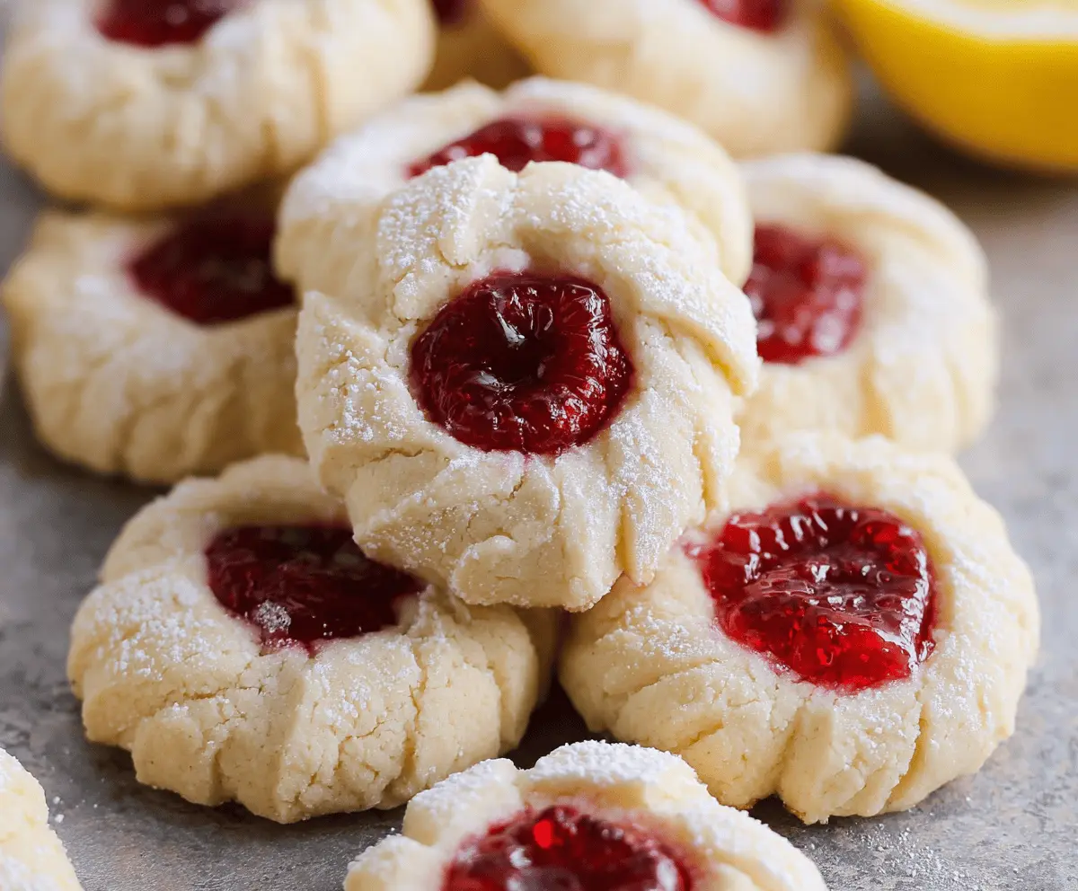 Delicious Raspberry and Lemon Thumbprint Cookies with fresh berries and zesty lemon glaze.